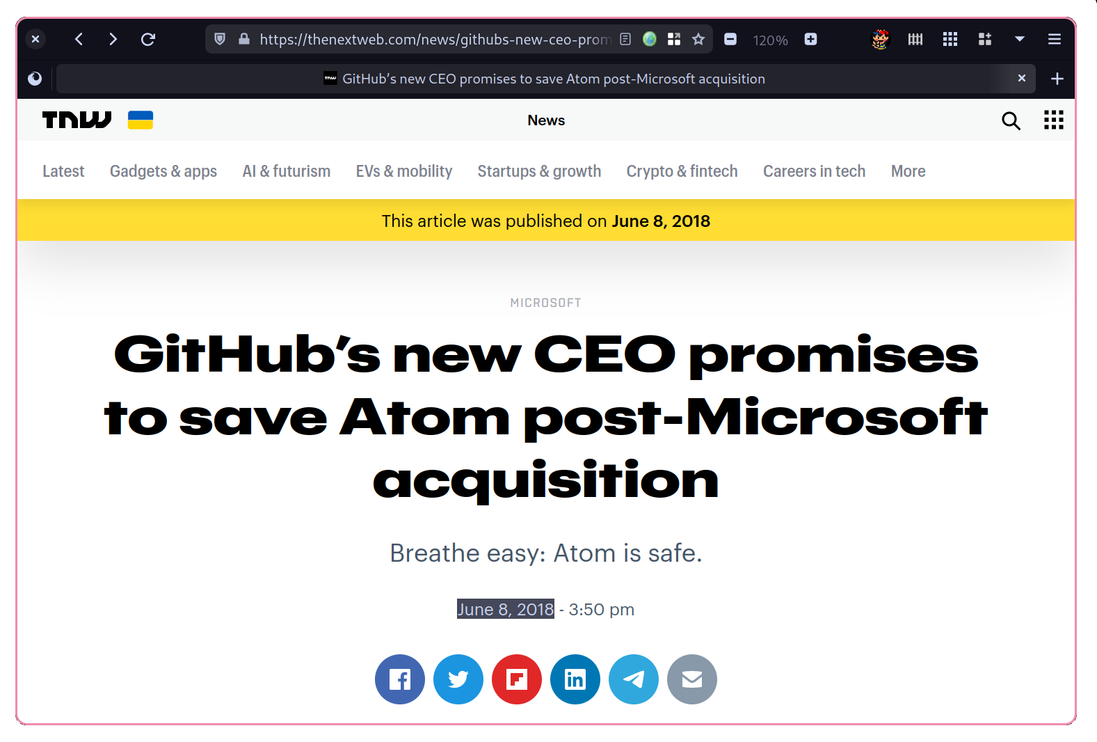 Headline: GitHub's new CEO promises to save Atom post-Microsoft acquisition