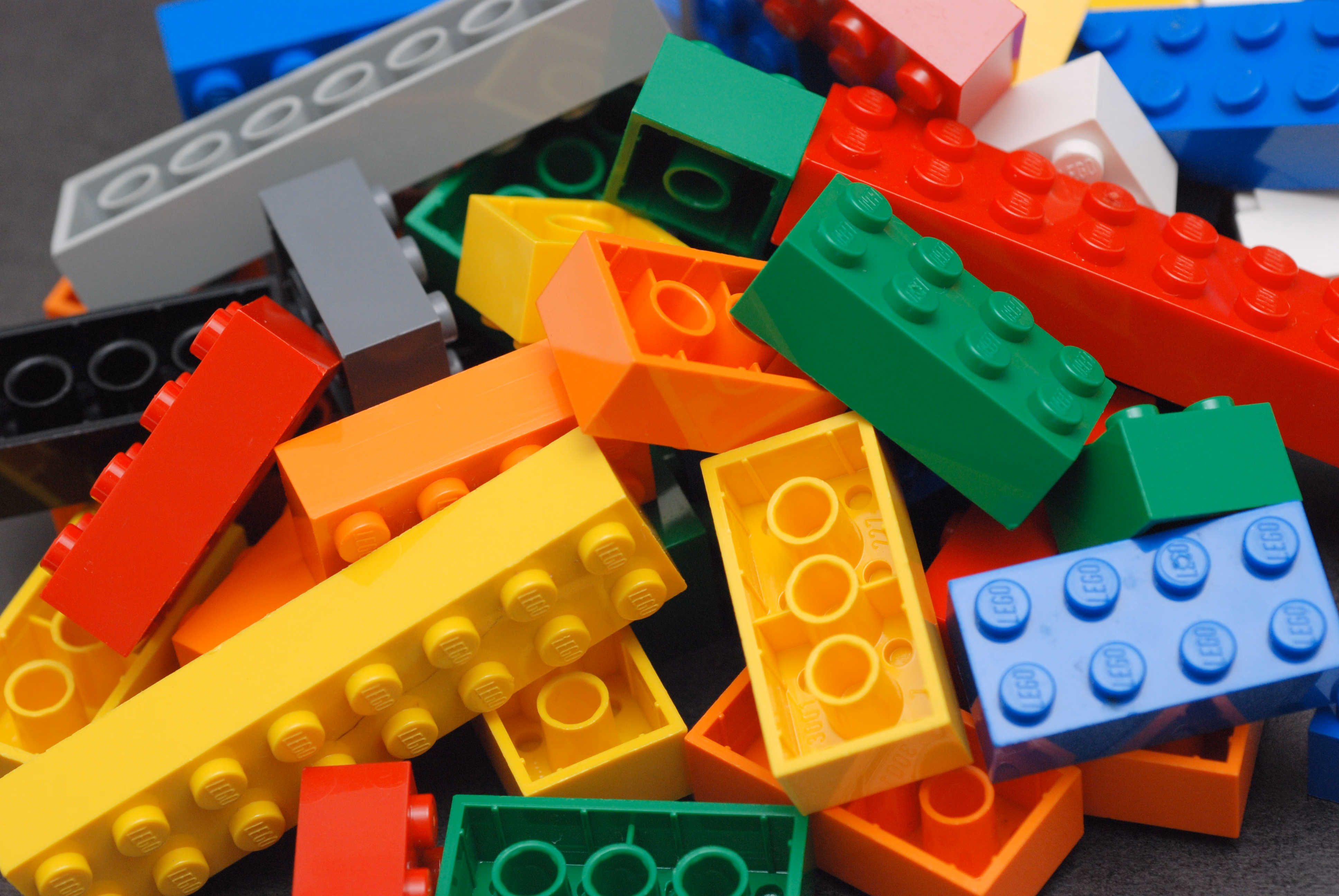a loose pile of colourful lego bricks