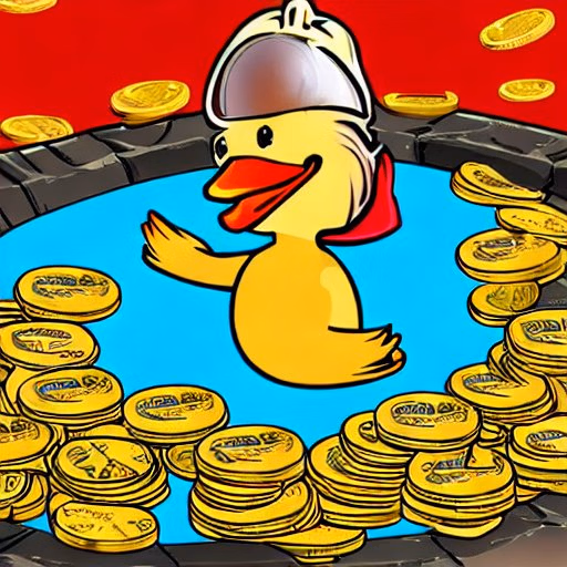 rich duck, diving into a pool of gold coins, in the style of 90s saturday  morning cartoons

