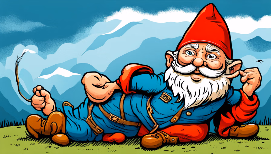 a generative ai nightmare for which the prompt was: "garden gnome gets stretched out from head to toe"
