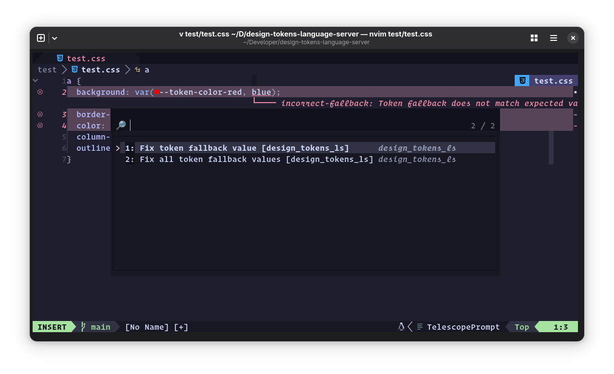 Code actions menu open for a diagnostic