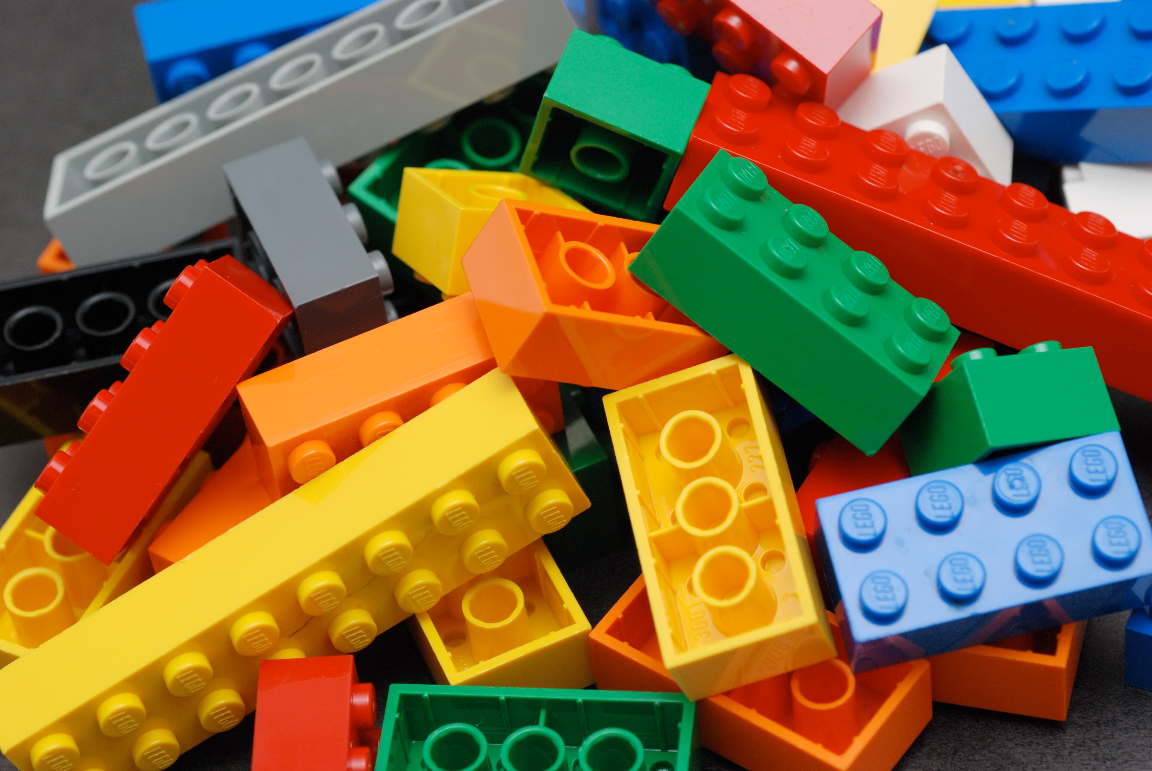 a loose pile of colourful lego bricks