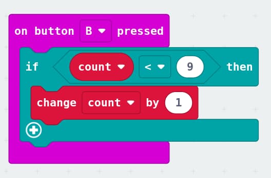 Makecode editor with on button b pressed block