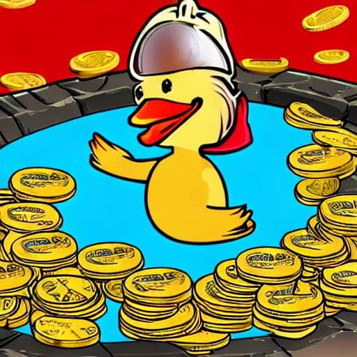 rich duck, diving into a pool of gold coins, in the style of 90s saturday  morning cartoons
