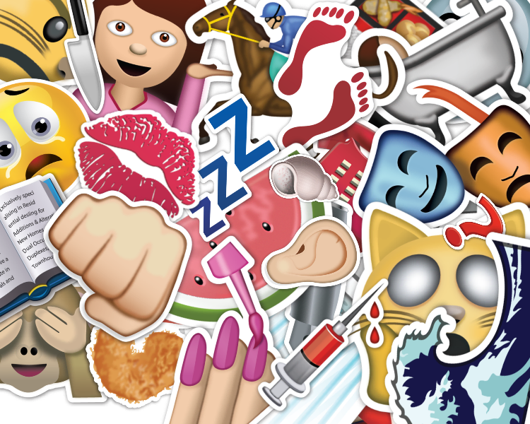dozens of emoji stickers piled one on top of the other