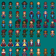 sprite sheet for a pixel-art game featuring a female mage character