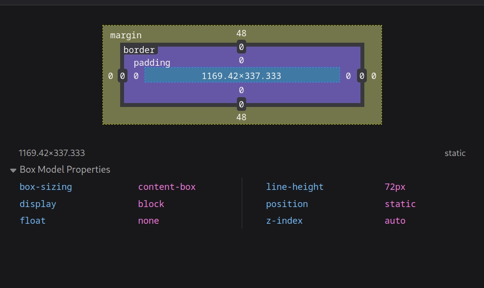 screenshot from firefox' box model developer tools