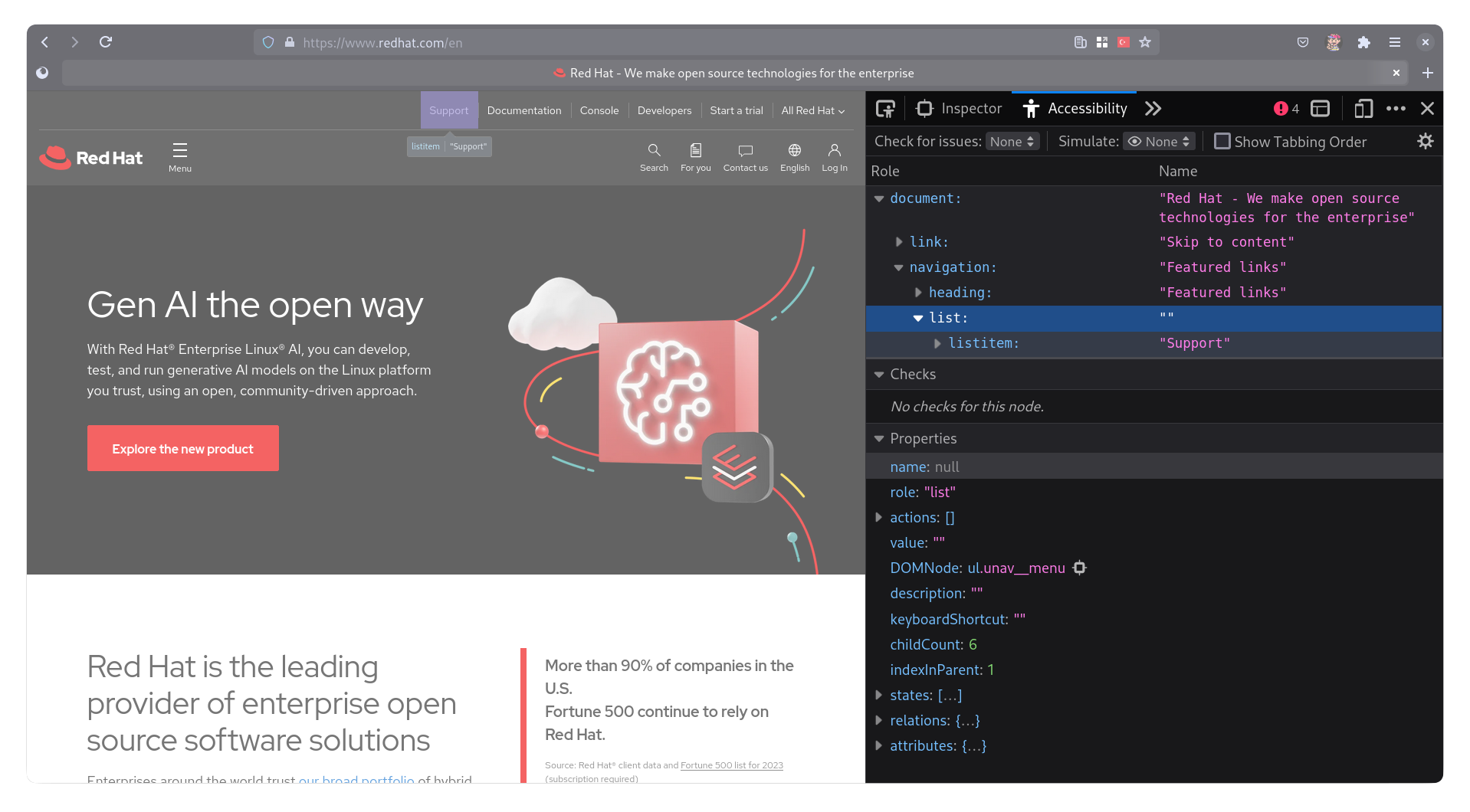 Firefox dev tools screenshot of the accessibility tree inspector